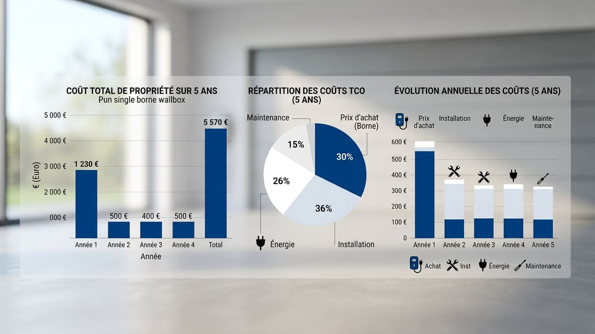 Infographie montrant le coût total de possession d'une borne de recharge sur 5 ans.