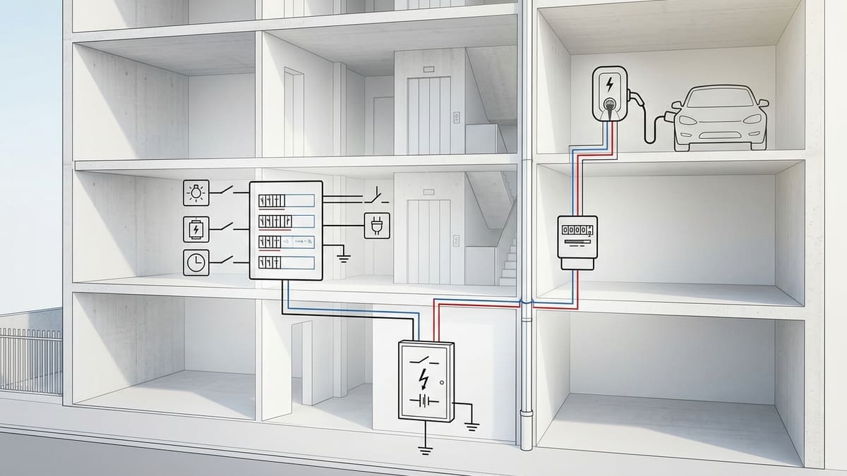 Schéma d'installation électrique d'une Wallbox en copropriété française