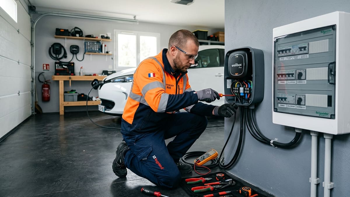 Électricien IRVE certifié installant une wallbox, ce qui conditionne le prix final et les aides
